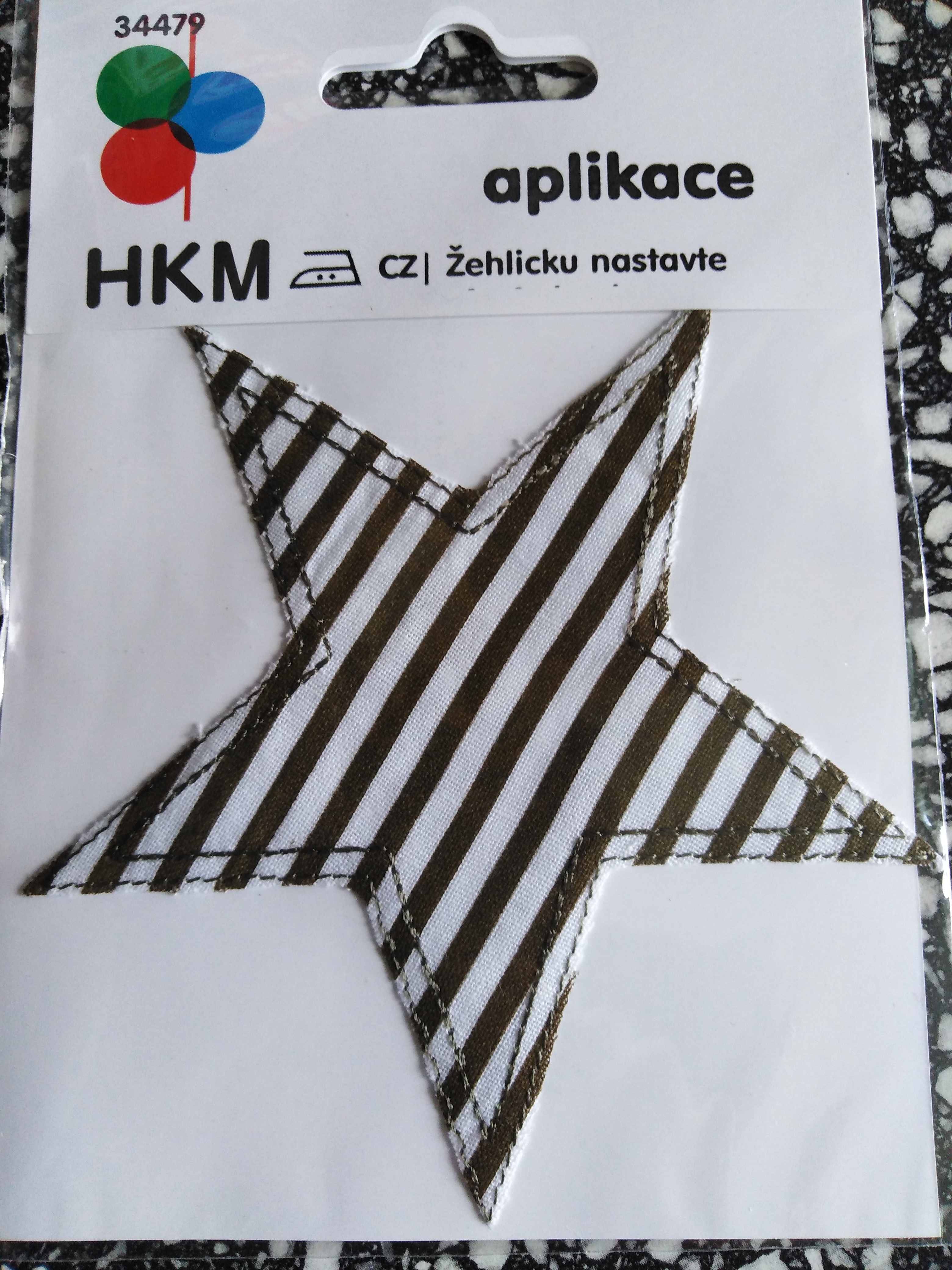 Aplikace nažehlovací hvězda šedé pruhy (khaki)