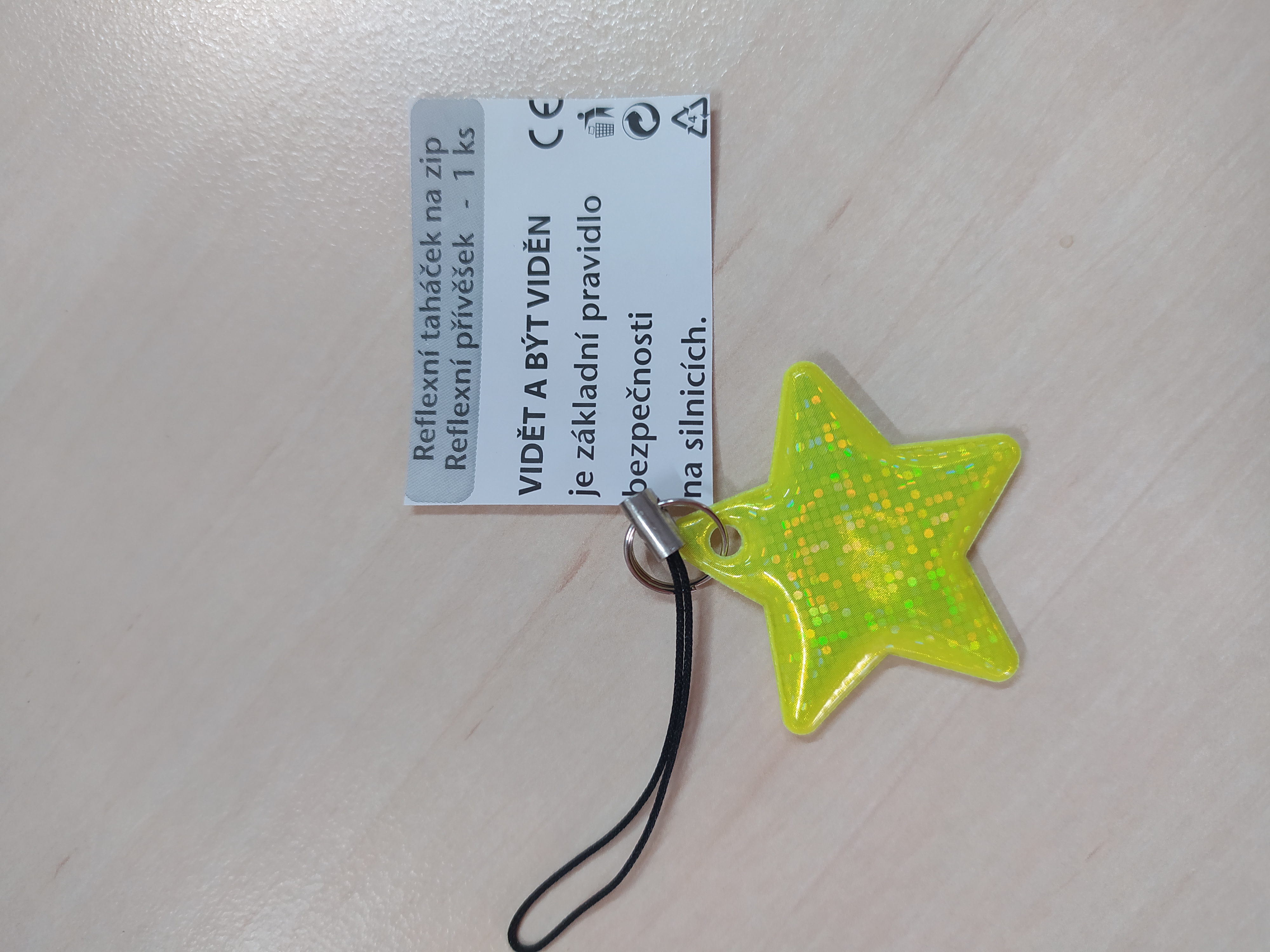 Reflexní taháček na zip žlutá hvězdička