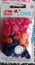 Plastové patentky kulatá růžová-oranžová-fialová