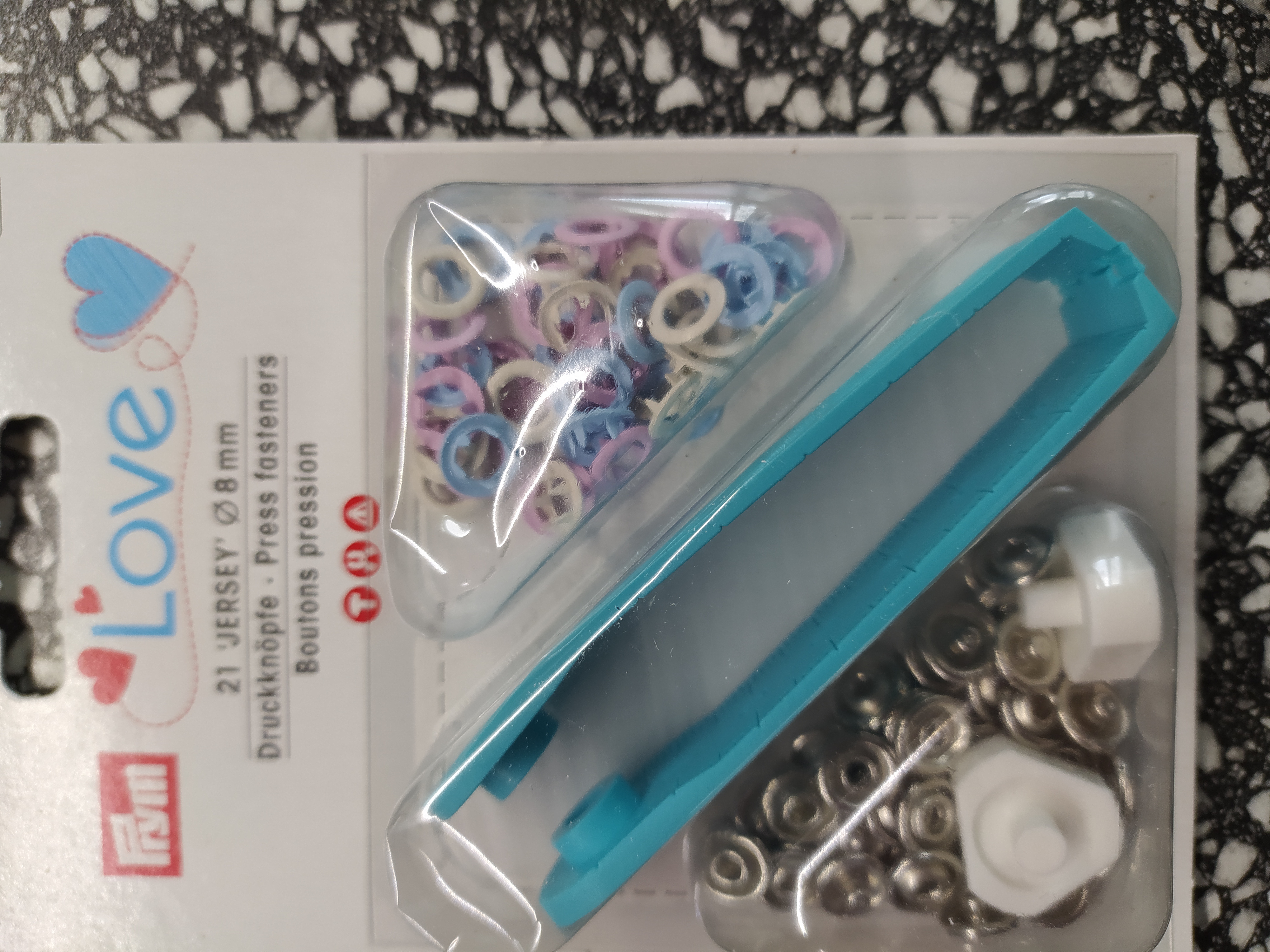 Knoflík stiskací Jersey 8 mm Prym Love růžová/sv.modrá/smetanová