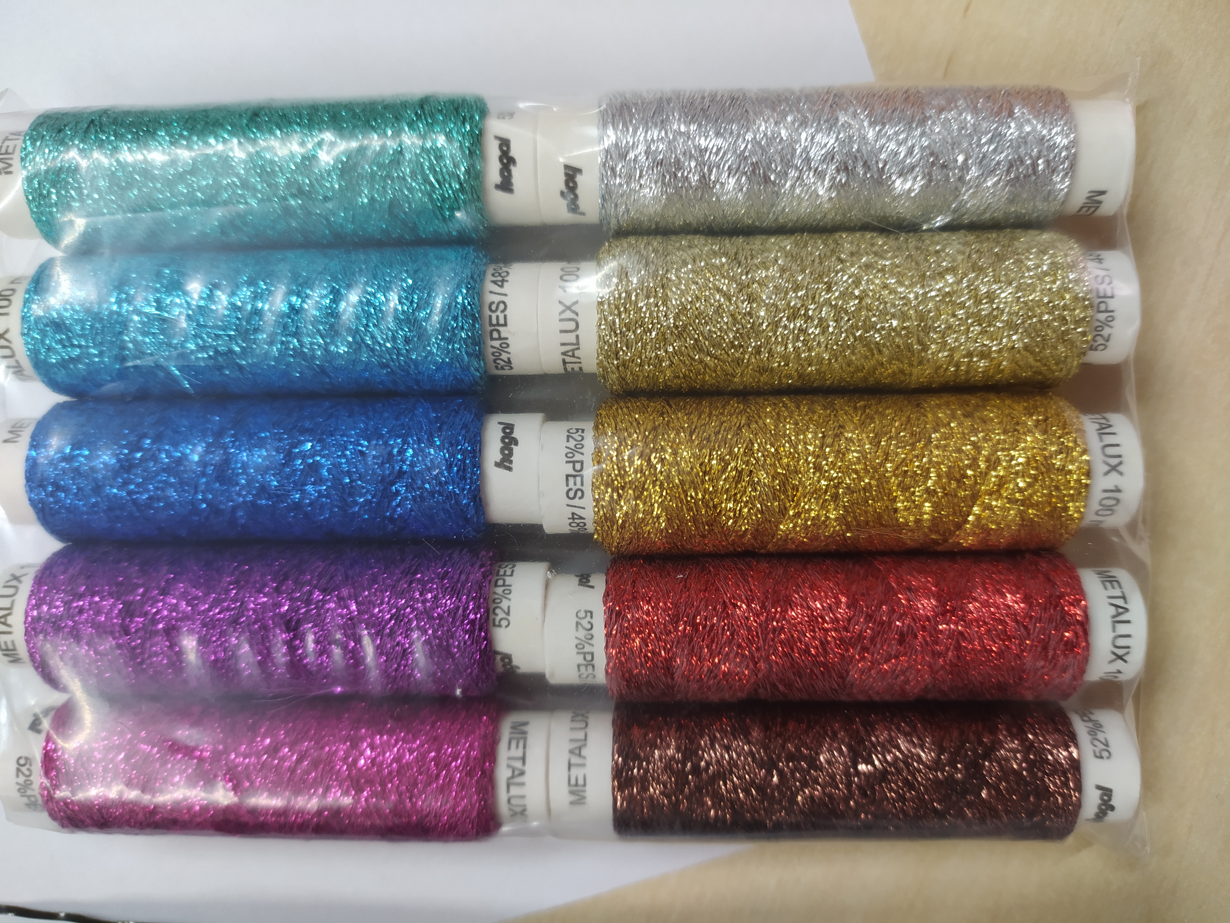 Nitě Metalux 20 cívek mix barev - efektová nit