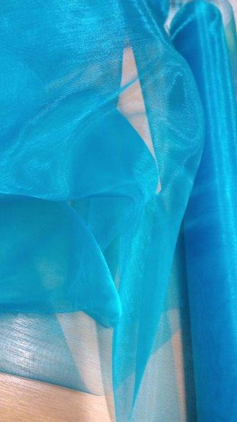 Organza řezaná šíře 36 cm tyrkys