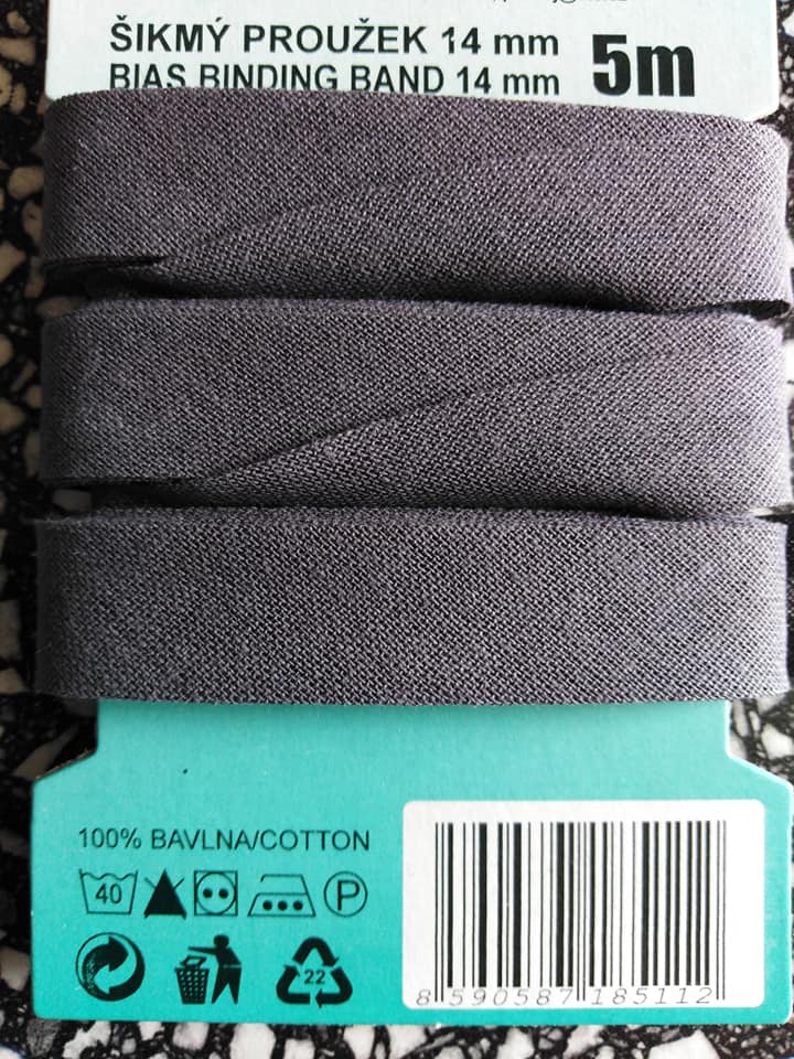 Šikmý proužek 14 mm bavlněný karta 5 m tmavě šedý
