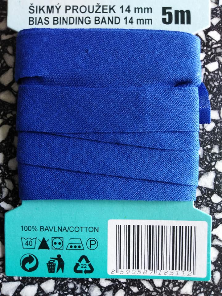 Šikmý proužek 14 mm bavlněný karta 5 m královsky modrý