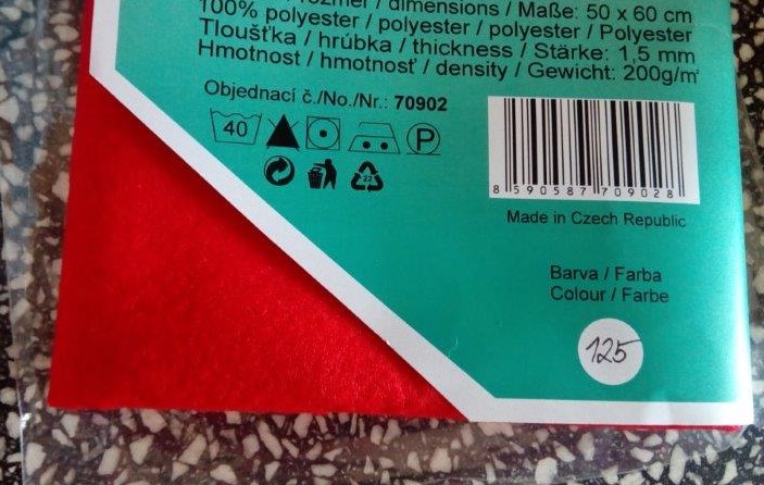 Dekorační plsť - filc 50 x 60 cm červená 125