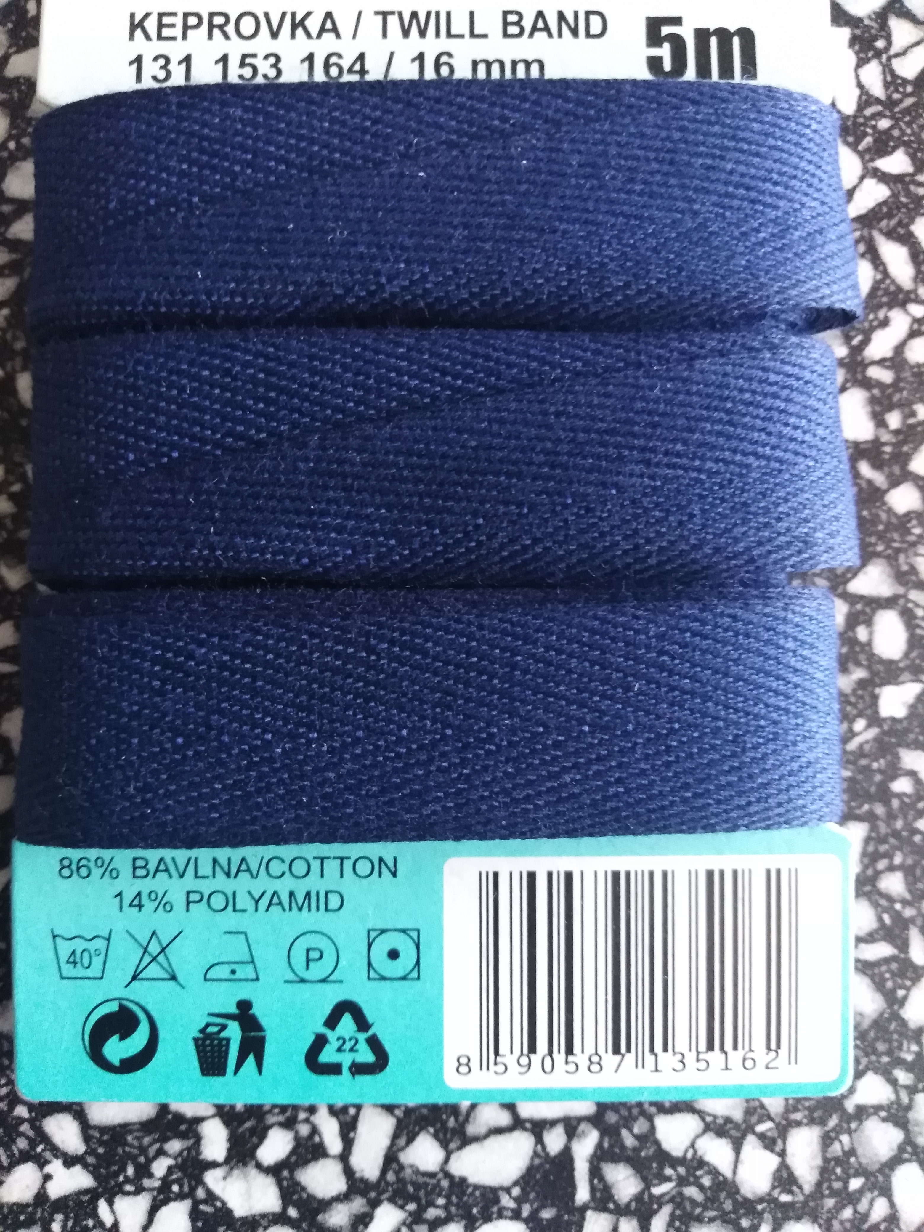 Tkaloun keprovka 16 mm karta 5 m tmavě modrá