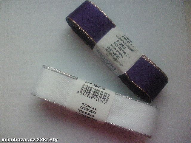 Stuha taftová s rexorem 6 mm bílá+stříbro