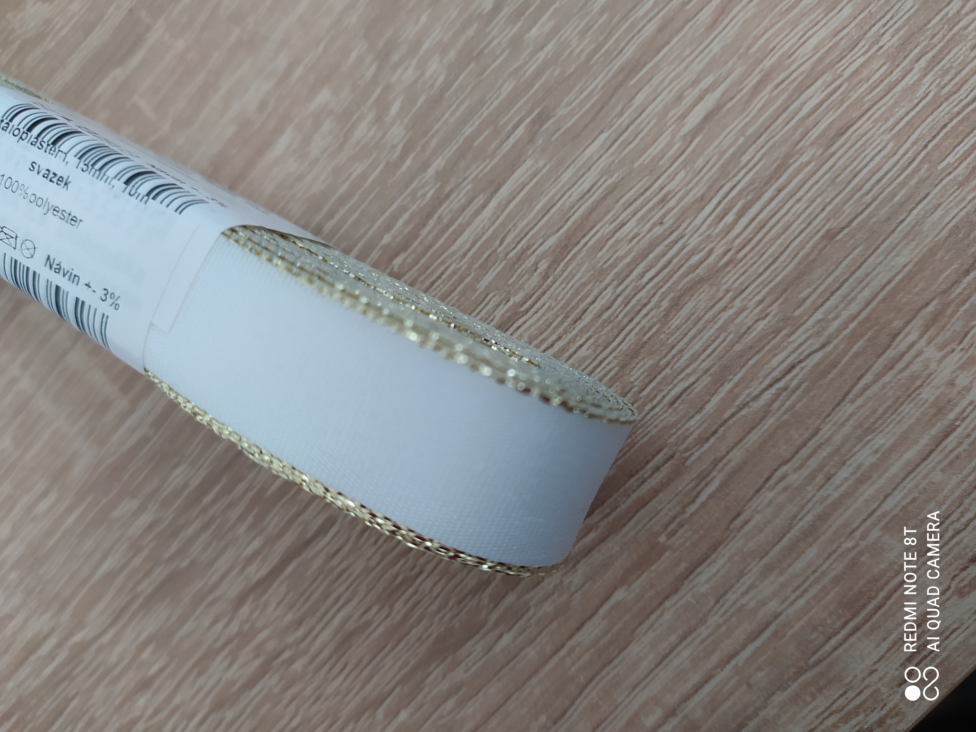 Stuha taftová s rexorem 15 mm bílá+zlato