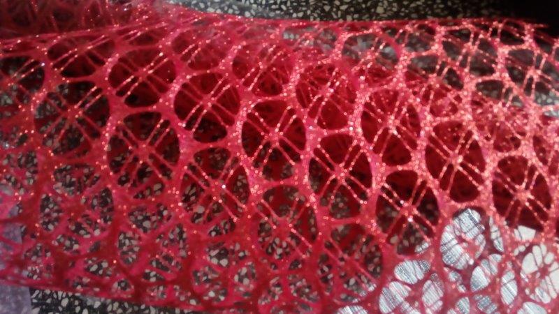 Dekorační krajka glitter 48 cm červená