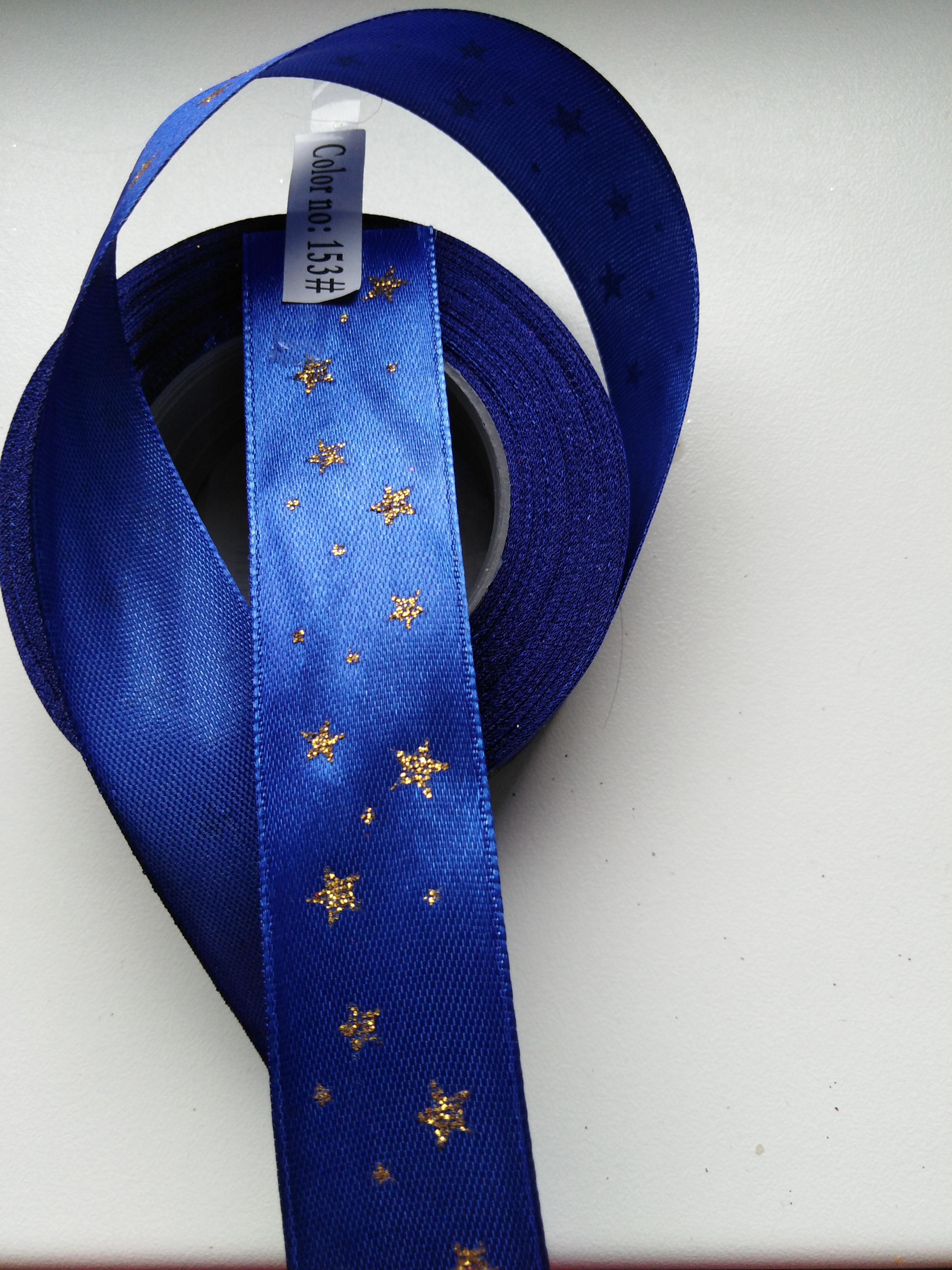 Saténová stuha tisk hvězdy 25 mm modrá