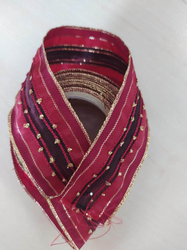 Stuha ozdobná s drátem 40 mm vínová + zlatá