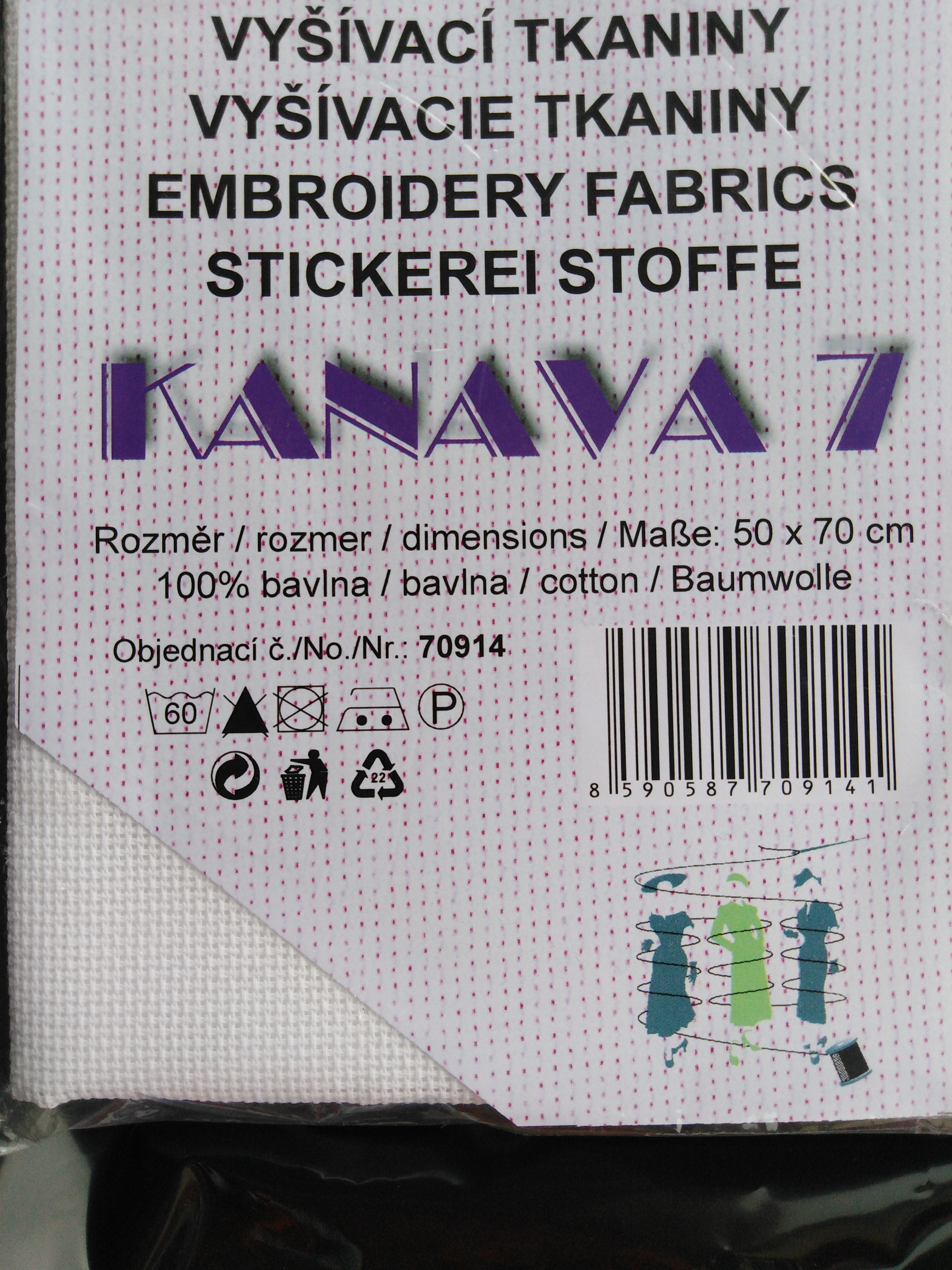 Látka na vyšívání - kanava 50 x 70 cm bílá (70 oček na 10 cm)